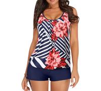 Women's Spring/Summer Solid Color Camisole Split Sleeveless Bikini Set with Breast Topper Bikini Colorido, azul oscuro, XL