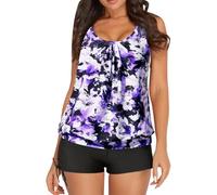 Women's Spring/Summer Solid Color Camisole Split Sleeveless Bikini Set with Breast Topper Trajes Triángulo, violeta, M