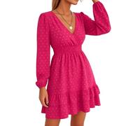 Women's Spring V Neck Long Sleeve Ruffle Slim A Line Dress Black Polka Dot Mini Wrap Dress Casual Swing Sundress for Party Date Night Summer