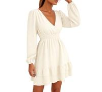 Women's Spring V Neck Long Sleeve Ruffle Slim A Line Dress Black Polka Dot Mini Wrap Dress Casual Swing Sundress for Party Date Night Summer