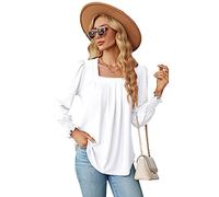 Women's Square Neck Long Sleeve Blouse with Jacquard Texture and Ruffle Cuffs High Low Hem Tunic Top for Casual Spring Fall Outfits