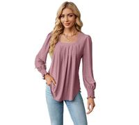 Women's Square Neck Long Sleeve Blouse with Jacquard Texture and Ruffle Cuffs High Low Hem Tunic Top for Casual Spring Fall Outfits
