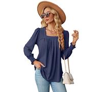 Women's Square Neck Long Sleeve Blouse with Jacquard Texture and Ruffle Cuffs High Low Hem Tunic Top for Casual Spring Fall Outfits