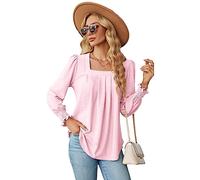 Women's Square Neck Long Sleeve Blouse with Jacquard Texture and Ruffle Cuffs High Low Hem Tunic Top for Casual Spring Fall Outfits