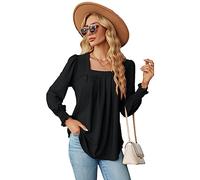 Women's Square Neck Long Sleeve Blouse with Jacquard Texture and Ruffle Cuffs High Low Hem Tunic Top for Casual Spring Fall Outfits