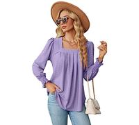 Women's Square Neck Long Sleeve Blouse with Jacquard Texture and Ruffle Cuffs High Low Hem Tunic Top for Casual Spring Fall Outfits