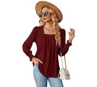 Women's Square Neck Long Sleeve Blouse with Jacquard Texture and Ruffle Cuffs High Low Hem Tunic Top for Casual Spring Fall Outfits