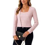 Women's Square Neck Long Sleeve Ribbed Knit Top Casual Layered Look Slim Fit Basic tee Shirt Spring Fall Fashion Outfits for Daily Wear Office Work