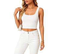 Women's Square Neck Tank Top Wide Strap Crop Top Ribbed Knit Sleeveless Cami Shirt Basic Fitted Summer Casual Vest for Layering