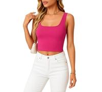 Women's Square Neck Tank Top Wide Strap Crop Top Ribbed Knit Sleeveless Cami Shirt Basic Fitted Summer Casual Vest for Layering
