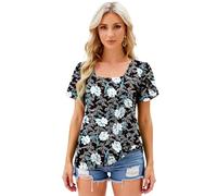 Women's Square Neck Tropical Print Top Summer Short Sleeve Flutter Sleeve Blouse Loose Fit Casual Vacation Beach tee Shirt Green