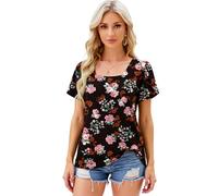 Women's Square Neck Tropical Print Top Summer Short Sleeve Flutter Sleeve Blouse Loose Fit Casual Vacation Beach tee Shirt Green