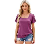 Women's Square Neck Tropical Print Top Summer Short Sleeve Flutter Sleeve Blouse Loose Fit Casual Vacation Beach tee Shirt Green