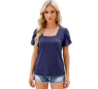 Women's Square Neck Tropical Print Top Summer Short Sleeve Flutter Sleeve Blouse Loose Fit Casual Vacation Beach tee Shirt Green