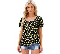 Women's Square Neck Tropical Print Top Summer Short Sleeve Flutter Sleeve Blouse Loose Fit Casual Vacation Beach tee Shirt Green