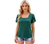 Women's Square Neck Tropical Print Top Summer Short Sleeve Flutter Sleeve Blouse Loose Fit Casual Vacation Beach tee Shirt Green