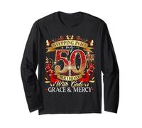 Womens Stepping Into My 50th Birthday With Grace & Faith Manga Larga