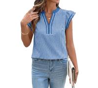 【Women's Striped Flutter Sleeve Blouse V Neck Casual Summer Top Black and White Vertical Stripe Shirt Lightweight Loose Fit Tunic for Beach】