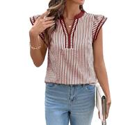 【Women's Striped Flutter Sleeve Blouse V Neck Casual Summer Top Black and White Vertical Stripe Shirt Lightweight Loose Fit Tunic for Beach】