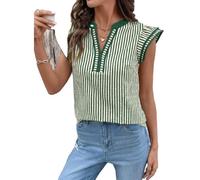 【Women's Striped Flutter Sleeve Blouse V Neck Casual Summer Top Black and White Vertical Stripe Shirt Lightweight Loose Fit Tunic for Beach】