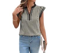 【Women's Striped Flutter Sleeve Blouse V Neck Casual Summer Top Black and White Vertical Stripe Shirt Lightweight Loose Fit Tunic for Beach】