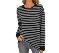 Women's Striped Long Sleeve T-Shirt Casual Crew Neck Loose Fit Tops Soft Knit Pullover Blouse for Fall Winter Daily Wear Comfortable Basic tee