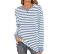 Women's Striped Long Sleeve T-Shirt Casual Crew Neck Loose Fit Tops Soft Knit Pullover Blouse for Fall Winter Daily Wear Comfortable Basic tee