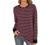 Women's Striped Long Sleeve T-Shirt Casual Crew Neck Loose Fit Tops Soft Knit Pullover Blouse for Fall Winter Daily Wear Comfortable Basic tee