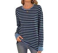 Women's Striped Long Sleeve T-Shirt Casual Crew Neck Loose Fit Tops Soft Knit Pullover Blouse for Fall Winter Daily Wear Comfortable Basic tee