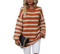 Women's Striped Ribbed Pullover - Loose Fit Long Sleeve Crewneck Sweater for Casual & Dressy Looks