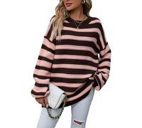 Women's Striped Ribbed Pullover - Loose Fit Long Sleeve Crewneck Sweater for Casual & Dressy Looks