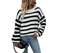 Women's Striped Ribbed Pullover - Loose Fit Long Sleeve Crewneck Sweater for Casual & Dressy Looks