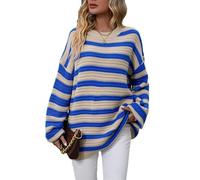 Women's Striped Ribbed Pullover - Loose Fit Long Sleeve Crewneck Sweater for Casual & Dressy Looks