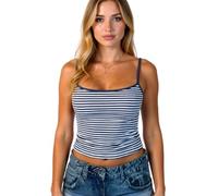 Women's Striped Square Neck Camisole Top Summer Sexy Spaghetti Strap Crop Tank Tops Ribbed Knit Fitted Sleeveless Blouse for Casual Party Beach