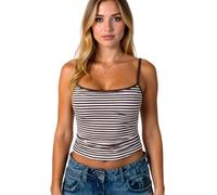 Women's Striped Square Neck Camisole Top Summer Sexy Spaghetti Strap Crop Tank Tops Ribbed Knit Fitted Sleeveless Blouse for Casual Party Beach