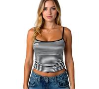 Women's Striped Square Neck Camisole Top Summer Sexy Spaghetti Strap Crop Tank Tops Ribbed Knit Fitted Sleeveless Blouse for Casual Party Beach