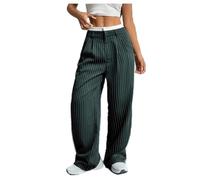 Womens Striped Wide Leg Pants High Waisted Flowy Trousers with Pockets (Green,XXL)