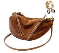 Women's Suede Chocolate Brown Crossbody Bag, Fashion Dumpling Hobo Shoulder Bag, Vintage Slouchy Small Purse Handbag