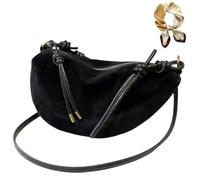 Women's Suede Chocolate Brown Crossbody Bag, Fashion Dumpling Hobo Shoulder Bag, Vintage Slouchy Small Purse Handbag