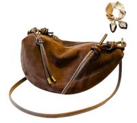 Women's Suede Chocolate Brown Crossbody Bag, Fashion Dumpling Hobo Shoulder Bag, Vintage Slouchy Small Purse Handbag