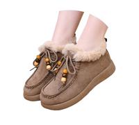 Women's Suede Platform Loafers with Fur Lined Fashion Suede Furry Collar Slip On Winter Ankle Boots Winter Outdoor Daily Work Walking Shoes (Khaki,39)