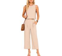 Women's Summer 2 Piece Outfits Sleeveless Crop Top and Wide Leg Pants Set Casual High Waist Lounge Wear Vacation Beach Coords Solid Color