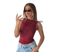 Women's Summer Asymmetric Neck Drawstring Sleeveless Ruched Crop Top Black Slim Fit Fashion Tank Top Casual Party Club Wear Going out Tops