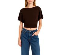 Women's Summer Batwing Sleeve Crop Top Casual Boat Neck Ruched Side Tie Waist Short tee Shirt Fashion Loose Fit Blouse for Daily Wear
