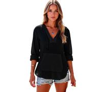 Women's Summer Beach Cover Up Hoodie Long Sleeve V Neck Drawstring Pocket Casual Loose Fit Tunic Top Shirt for Vacation Travel Daily Wear