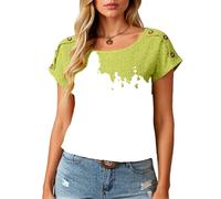 Women's Summer Casual Eyelet Lace Top Short Sleeve Round Neck Button Detail Blouse Solid Color Hollow out Shirt for Vacation Beach Party Casual