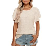 Women's Summer Casual Eyelet Lace Top Short Sleeve Ruffle Hollow out Blouse Lightweight Breathable Crochet Shirt for Beach Vacation Daily Wear