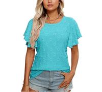 Women's Summer Casual Eyelet Lace Top Short Sleeve Ruffle Hollow out Blouse Lightweight Breathable Crochet Shirt for Beach Vacation Daily Wear