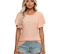 Women's Summer Casual Eyelet Lace Top Short Sleeve Ruffle Hollow out Blouse Lightweight Breathable Crochet Shirt for Beach Vacation Daily Wear