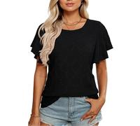 Women's Summer Casual Eyelet Lace Top Short Sleeve Ruffle Hollow out Blouse Lightweight Breathable Crochet Shirt for Beach Vacation Daily Wear